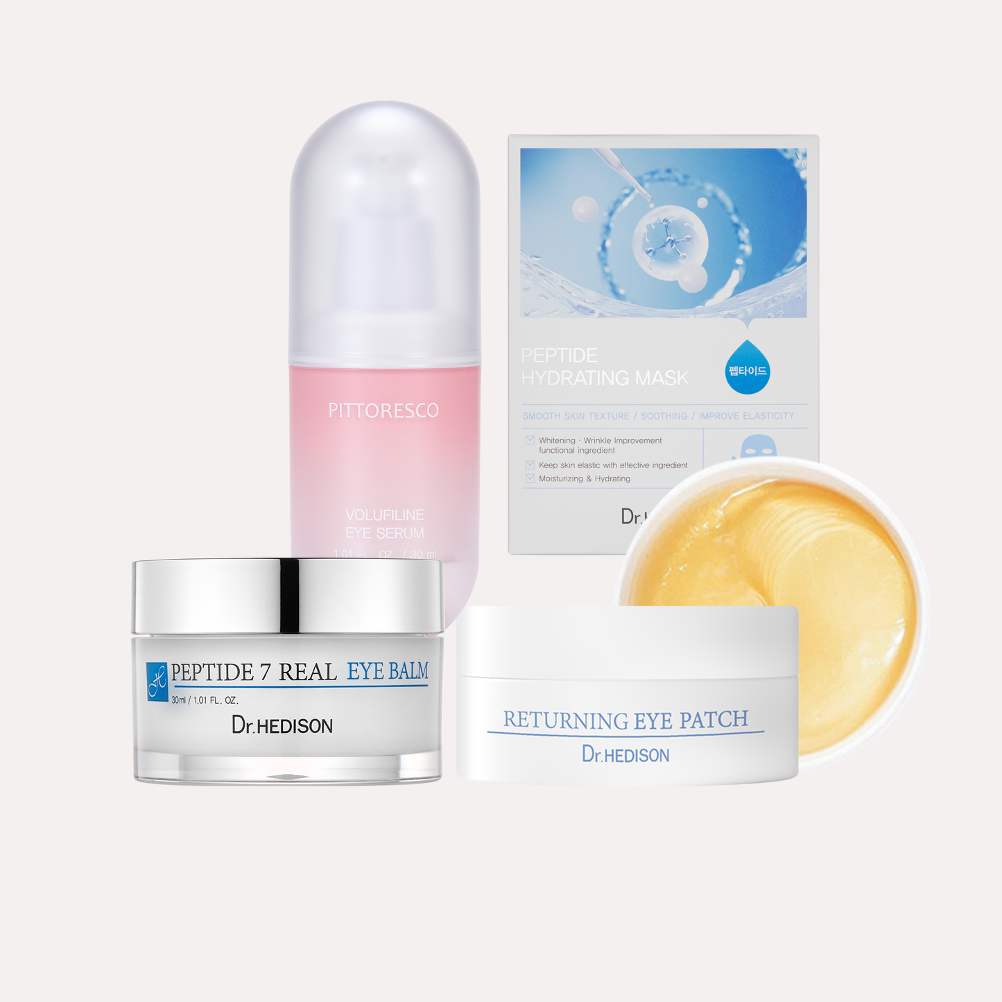 Dr. Hedison Peptide Real Eye Balm & Returning Eye Patch & Pitoresco Volufiline Eye Serum & Peptide Hydrating Mask