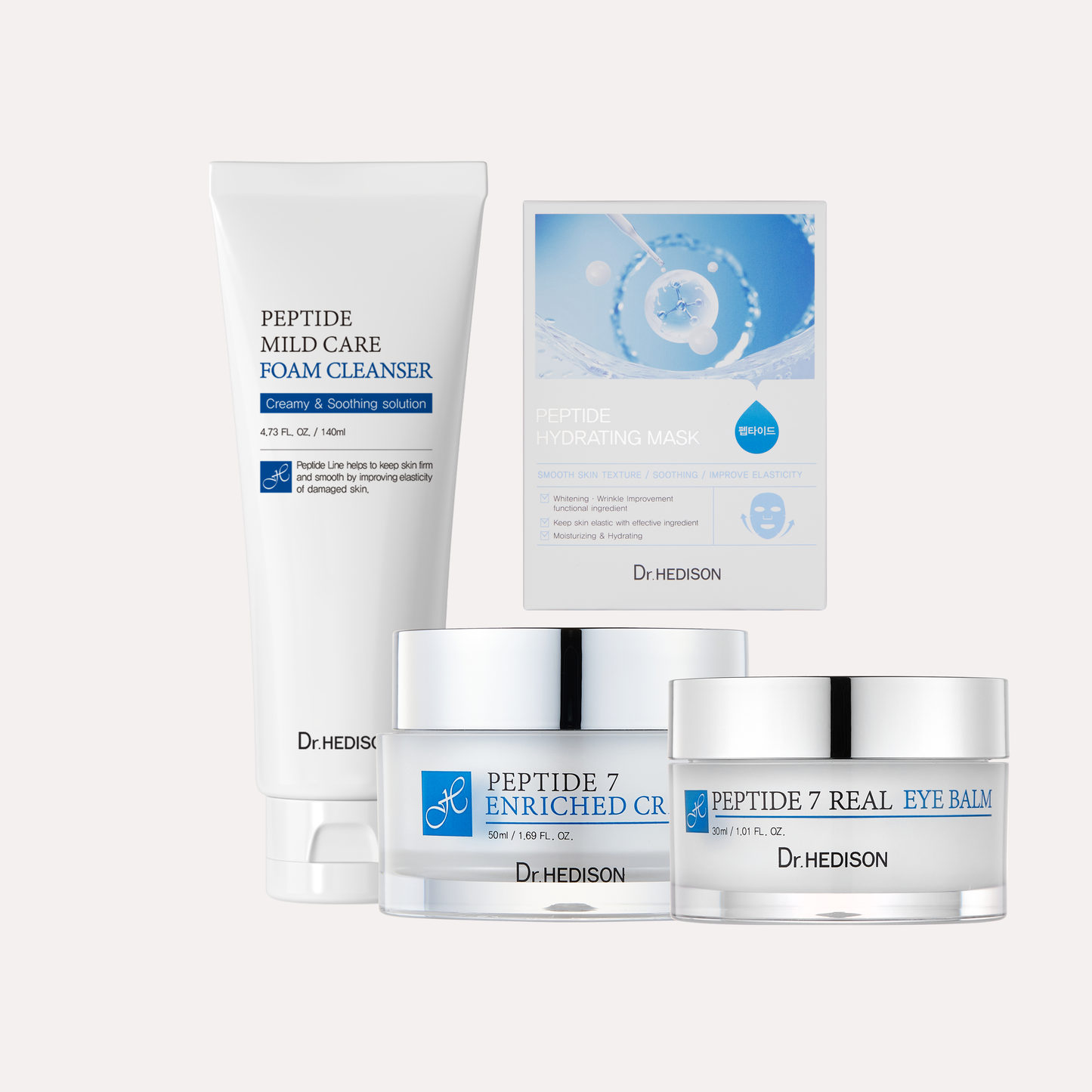 Dr. Hedison Peptide Foam Cleanser & Peptide Enriched Cream & Peptide Real Eye Balm & Peptide Hydrating Mask