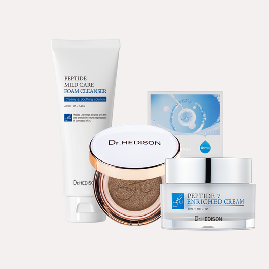 Dr. Hedison Peptide Foam Cleanser & Miracle Cushion & Peptide Hydrating Mask & Peptide Enriched Cream