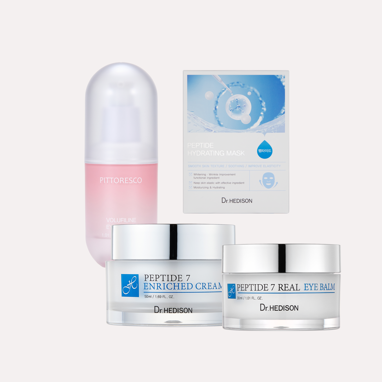 Dr Hedison Peptide Enriched Cream & Peptide Hydrating Mask & Pitoresco Volufiline Eye Serum & Peptide Real Eye Balm